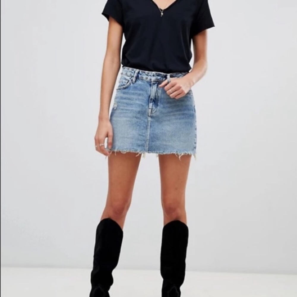 All saints Betty studded denim mini jean skirt
